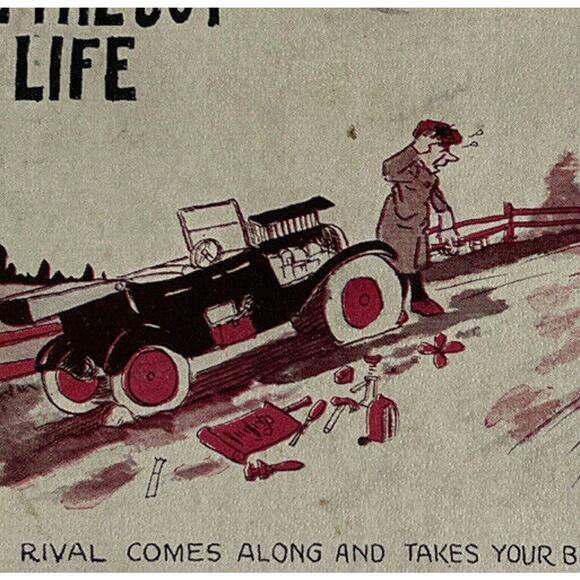 Vintage Postcard Humorous 1925 Ephemera Posted Signed Insult Man Woman Cars SEE - Picture 1 of 7